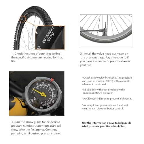 BV Bike Pump out of durable Steel - Bicycle pump 160 PSI high Pressure, Bike Tire Pump 17/24 inch Smart Valve Head, Schrader bike pump with gauge, Automatically Reversible Presta & Schrader, ball pump 7