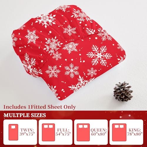 HCORA Christmas Fitted Sheet Only, 100% Brushed Microfibre Deep Pocket Fitted Bottom Sheet, Ultra Soft, Shrinkage and Fade Resistant, Queen Size 7