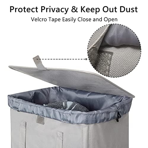 WOWLIVE 100L Laundry Hamper with Lid, Large Foldbale Laundry Basket with 2 Removable Bags and Handles, Tall Collapsible Dirty Clothes Hamper for Laundry Room, Bathroom, Dorm (Grey) 6