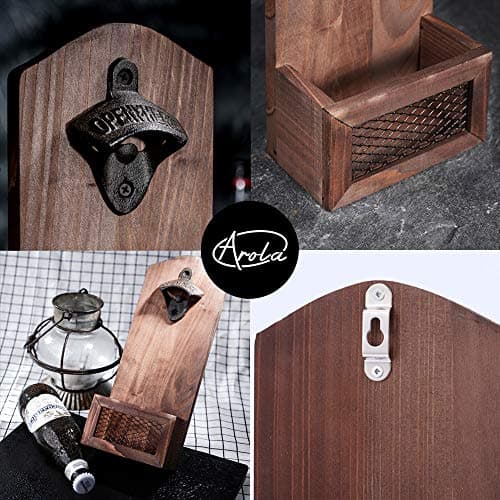 Bottle Opener with Cap Collector Catcher,Vintage Wooden Wall Mounted Bottle Opener，Ideal Gift for Men and Beer Lovers, Use as Bar Decoration. 8