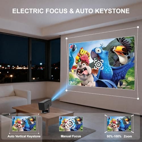 Mini Projector, Portable Projector 4K Support, Full HD 1080P Outdoor Movie Projector with WiFi6 and Bluetooth,Auto Focus with Built-in Apps Proyector,Compatible with HDMI/USB/iOS/Android 5