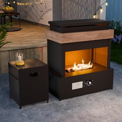 EAGLE PEAK Outdoor Propane Fireplace 50,000 BTU Gas Fireplace with Storage & Adjustable Flame, Patio Heater for Decks Backyards, Gray/Beige 5