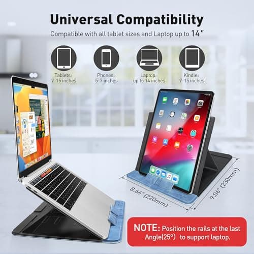 AboveTEK Portable Tablet Stand - Foldable & Ergonomic iPad Holder with 4 Viewing Angles, Patented Design Wallet Style Travel Stand for Tablets/Laptops/Phones (Blue) 2