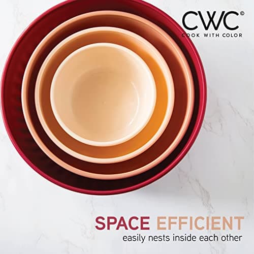 COOK WITH COLOR Prep Bowls with Lids- Wide and Deep Nesting Plastic Small Mixing Bowl Set with Lids, 8 Piece Set - Deep Bowls, Rose 5