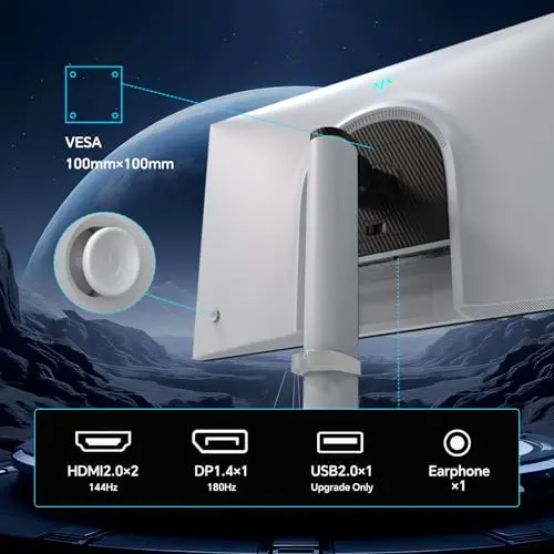 KTC QHD Mini LED Monitor 27 Inch, 1440P 180Hz Gaming PC Monitor, HDR 1400, HDMI2.0, DP1.4, USB, Swivel/Height/Pivot/Tilt Adjustable, VESA Support, White, M27T6 6