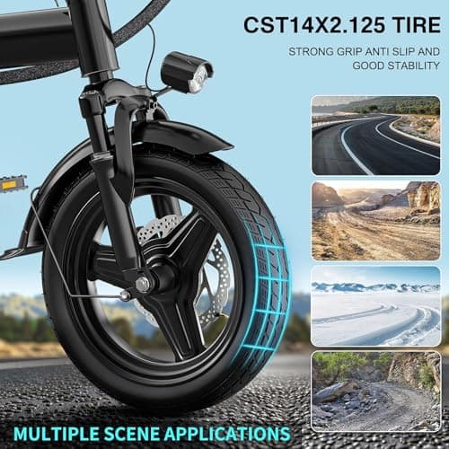 Electric Bike for Adults and Teens, Folding Ebike,Commuter City Foldable E Bike with 560W Motor and 48V 10Ah Battery, 24 MPH Speed Pedals Assist, Dual Disc Brakes,14" Compact Electric Bicycle 5