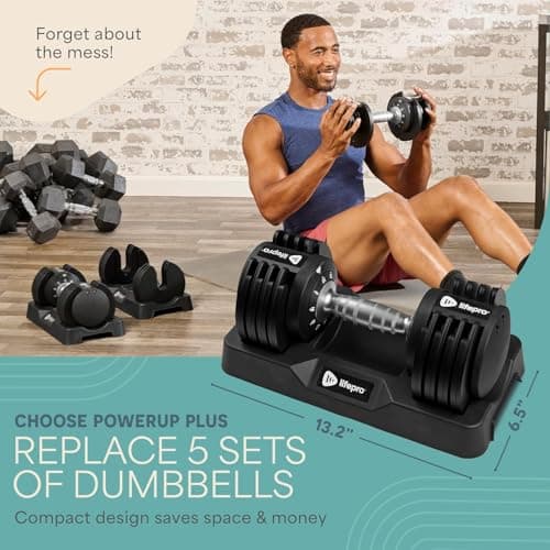 LifePro Adjustable Dumbbell Set – 5-25 lb Dumbbells Set of 2, Quick Change Rotating Hand Weights for Women//Men at Home Gym Weight System - 5-25 Pound, Ideal for Home Strength Training 5