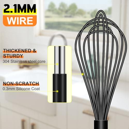 HOTEC 4 Pieces Silicone Whisks Set, Wire Balloon Whisks Egg Beater, Non-slip Handle Whisk for Non-stick Cookware Perfect for Cooking, Stirring, Beating and Blending (Black) 7