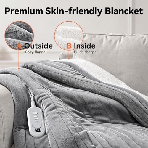 Heated Blanket Electric King - Dual Control Ultimate Safety with Dual-Core Tech, ETL Certified, 100x90", 10H Auto Off, 8 Heat Levels, Dual-Sided Flannel & Sherpa, Ideal for Spacious King Size Beds 4