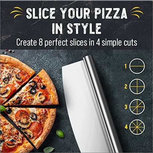 Checkered Chef Pizza Cutter Rocker Blade 14" - Sharp Stainless Steel Rocker Knife with Plastic Blade Sheath, Dishwasher Safe, Outdoor Pizza Oven Accessories 8