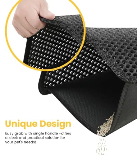 Conlun Cat Litter Mat 23"x17", Honeycomb Double Layer Waterproof Urine Proof Trapping Waste for Kitty Litter Box, Washable, No Slip Cat Matt for Floor, Black 6
