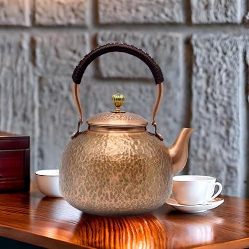YJX Copper Tea Kettle For Stovetop, Japanese Style Non-Coating Pure Copper Teapot with Stainless Steel Infuser For Loose Tea, Large and Solid Tea Pot For 3-7 Cups (2000ml) 6