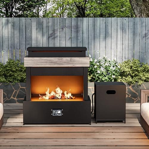 MaxMulti Outdoor Propane Fireplace w Tank Table, 50,000 BTU Gas Fire Pit with Ceramic Logs, Rain Cover, 35 Inch Steel Metal Smokeless Fireplace for Patio, Deck, CSA Certified (35 x 40 Inch) 7