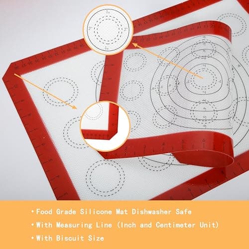 GreatChef 12-Inch Rolling Pin for Baking with 2-Piece Silicone Baking Mats – Measurement Guide, Small Silicone Dough Roller for Macarons, Cookies, and More – Pastry Mat Fits Half & Quarter Sheet Pan 5