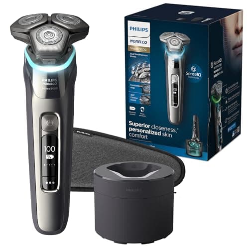 Philips Norelco Shaver Series 9000, Wet and Dry Electric Shaver, with Lift & Cut Shaving System and SenseIQ Technology, Pop-up Trimmer, Cleaning Pod and Travel Case, Chrome Silver, Model S9985/84