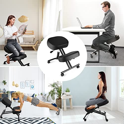 Ergonomic Kneeling Chair, Meditation Chair with Height Adjustable and Cushion for Home and Office, Posture Office Stool with an Angled Seat and Casters 5