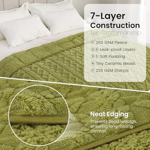 Drewin Weighted Blanket Queen Size 15 lbs, Dual Sided Soft Fuzzy Jacquard Sherpa Bed Blankets with Ceramic Beads, Ultra Fuzzy and Thick Winter Weighted Blanket, 60 x 80 inches, Grass Green 6