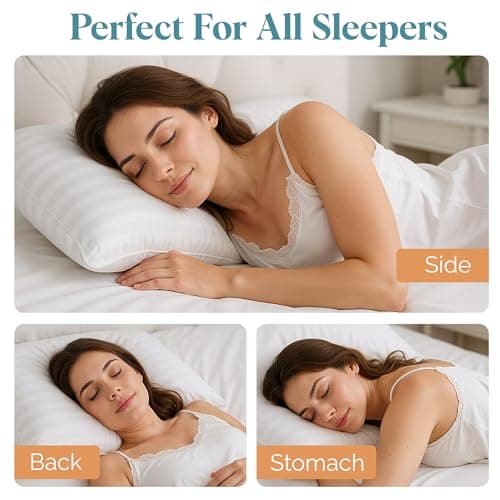 Comfort Mantra Pillows Queen Size Set of 2 – Cooling Down Alternative Bed Pillows for Sleeping – Firm Hotel Style Support for Back, Stomach and Side Sleeper Pillow with Ergonomic Design 5