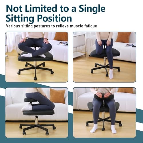 LHOOCX Meditation Chair ADHD Chair Ergonomic Cross Legged Chair with Wheels,Kneeling Chair for Office and Home,ADHD Chairs for Adults (Black) 6