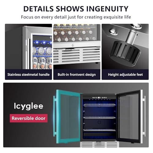 Icyglee 24 Inch Beverage Refrigerator, Beverage Cooler 180 Can Built-in Design, Under Counter Beer Fridge with Glass Door for Soda, Wine, Water - For Kitchen, Office or Bar 6