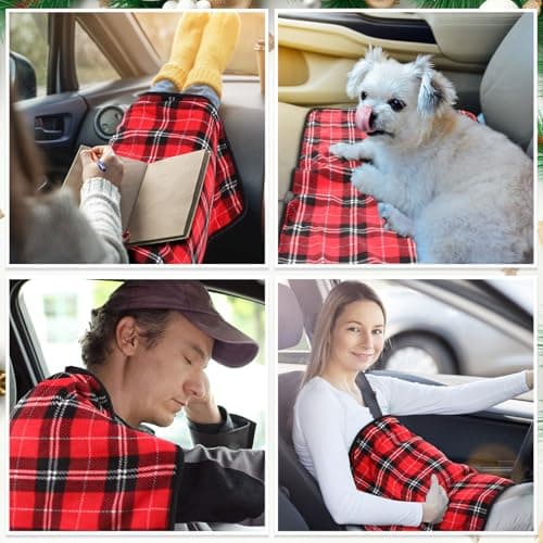 Tuanse 2 Pcs USB Heated Blanket 25"x35" Small Portable 5v 3 Setting Electric Blanket with Timer and Temperature Controller Winter Wearable Recharge Throw for Travel Home(Rose Red Plaid) 7