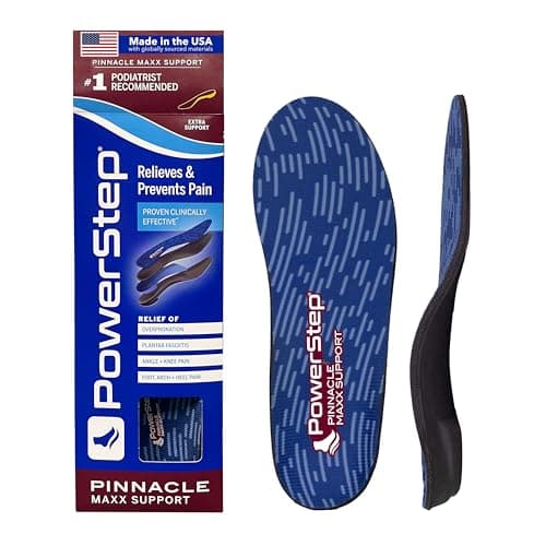 PowerStep Pinnacle Maxx Orthotic Insoles, Maximum Stability & Comfort, Firm & Flexible Angled Heel, Flat Feet & Overpronation, Heavy Duty Shoe Inserts for Men & Women, Made in USA (M 11-11.5)