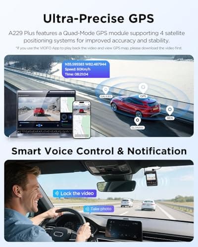VIOFO A229 Plus Dash Cam Front and Rear, Dual STARVIS 2 Sensors, 2 Channel HDR, 1440P+1440P Voice Control Car Dash Camera, 5GHz Wi-Fi, Voice Control, Ultra-Precise GPS 6