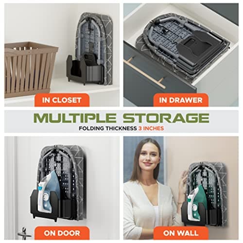 XABITAT Table Top Ironing Board with Wall Mount, D-Crease, Portable Space Saving Mini Laundry Room Iron Board, Foldable Small Ironing Board with Iron Holder, Gray 5