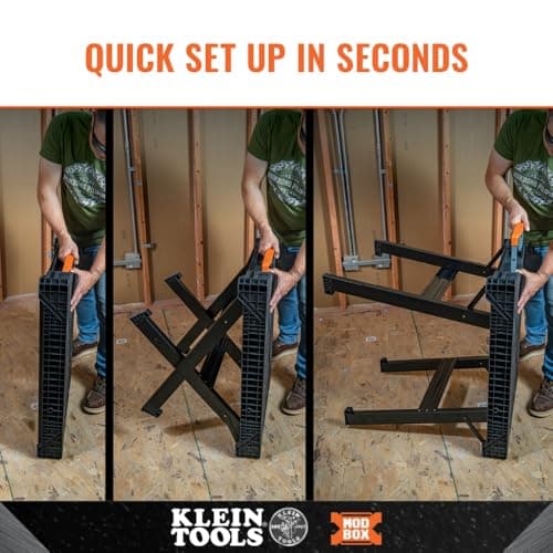 Klein Tools 54410MB MODbox Work Bench, Folding Work Table, Lightweight Portable Workstation, 1000-Pound Capacity, 39.25 x 23.75 x 30.9-Inch, Compatible with MODbox Rail System 3