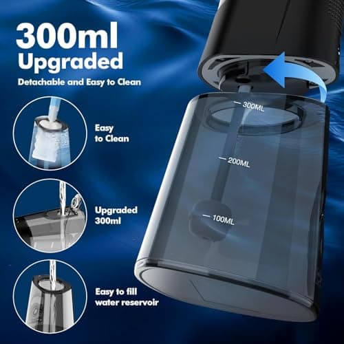 Cordless Water Dental Flosser for Teeth, with 8 Jet Tips, 300ML Tank Oral Irrigator Portable with 4 Modes IPX7 Waterproof Rechargeable Water Floss for Home Travel, Adults Teeth Cleaning (Black) 7