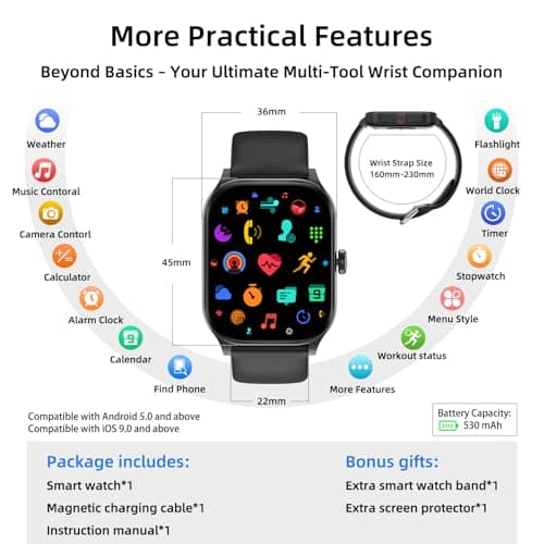 Smart Watch with Built-in GPS and Offline Maps, 1.96" HD Display, Answer/Make Calls, 100+ Sport Modes, Heart Rate/Sleep/SpO2 Monitor, Fitness Activity Tracker for Android and iPhone (Black, 1.96") 7