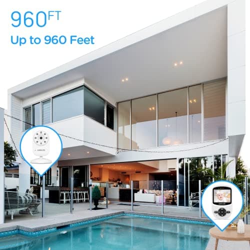 ANMEATE Video Baby Monitor with Digital Camera, Digital 2.4Ghz Wireless Video Monitor with Temperature Monitor, 960ft Transmission Range, 2-Way Talk, Night Vision, High Capacity Battery（1 Camera） 7
