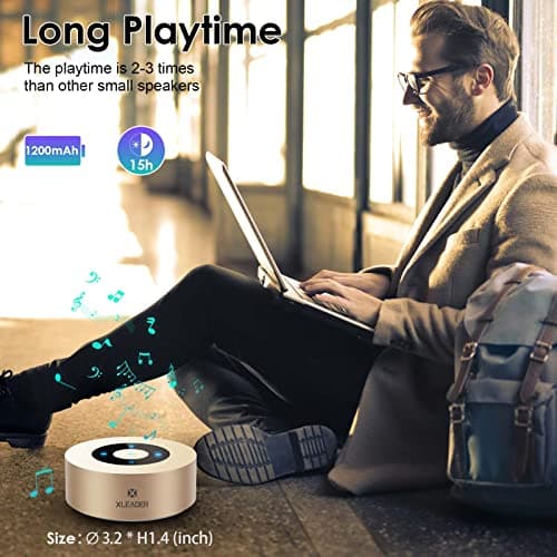 XLEADER Mini Bluetooth Speaker (Travel Case Provided) HD Sound&Rich Bass, Touch Design, 12-15H Playtime, Support Aux Input, Micro SD, Mic, Small, for iPhone Laptop Shower Office, Ideal Gifts, Gold 5