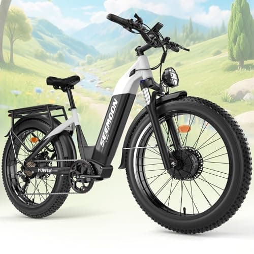 Seemoon 4000W Dual Motor Electric Bike,38MPH &105 Miles Range eBike for Adults,52V 1040Wh,26" Fat Tire Ebike,Step-Thru Electric Bicycle for Off-Road, Mountain,Commuter,7-Speed 160Nm Torque E-bike