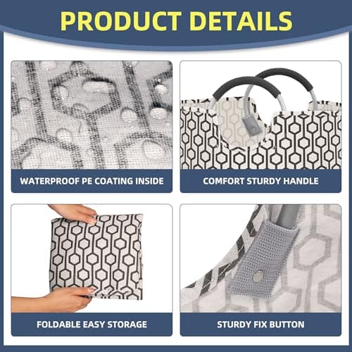 STORAGE MANIAC 2 Pack 90L Large Collapsible Freestanding Hamper, Waterproof Laundry Bag with Padded Handles, Folding Tall Clothes Hamper, Hexagon 5