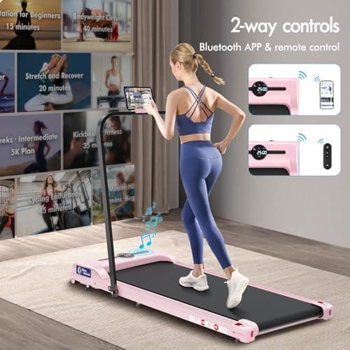BLACK LORD Walking Pad with Handle Bar, 2.7 HP Quiet Foldable Under Desk Treadmill with Bluetooth Speaker, Portable Running Treadmills for Home, LED Display, App/Remote Control, 330lbs Capacity, Pink 6