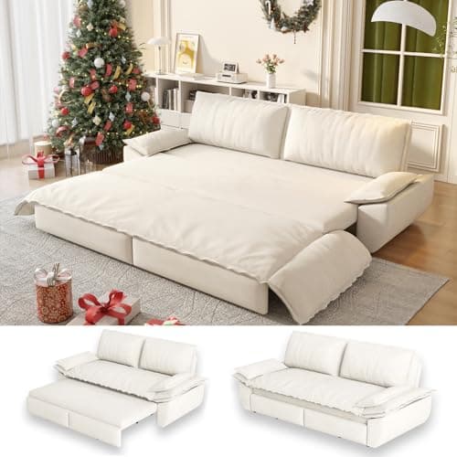 UPYOOE 70.1" Futon Sofa Bed Queen Size, Pull Out Bed, 3-in-1 Convertible Sleeper Sofa with Cushion Armrest, Modern Velvet Futon Couch for Living Room, Small Space, Apartment, Bedroom, Beige