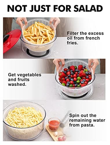 Salad Spinner Large 5L Capacity, Easy to Clean Lettuce Spinner with Bowl, Vegetable Washer Dryer Dishwasher Safe Ideal for Vegetables and Fruits without BPA, Large 4.5 Quart 8