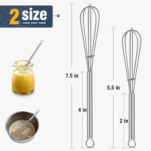 Eddeas Mini whisk, Small Whisk 2 Pieces, 5in and 7in 304 Stainless steel Wire Whisk for Whisking, Beating, Mixing Sauces, Blending Ingredients 7