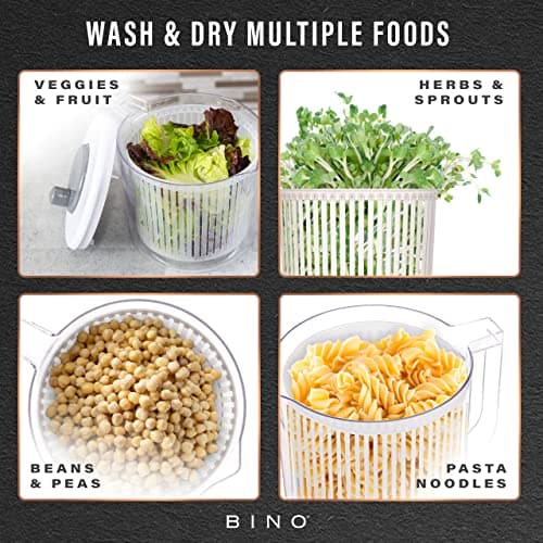 BINO | Salad Spinner - 2.6 Qt | Small Manual Lettuce Spinner with Built-in Draining System | Salad Spinner, Colander, and Water Pitcher in One | Fruit & Vegetable Basket Colander | Kitchen Gadgets 6