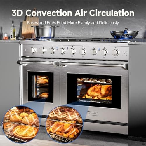 AAOBOSI 48 Inch Freestanding Gas Range Ovens with 7.0 cu.ft Large Capacity Double Convection Ovens, 6 Sealed Burners Plus Iron Grill Burner, Stainless Steel Gas Range Stove with NG/LPG Convertible 5