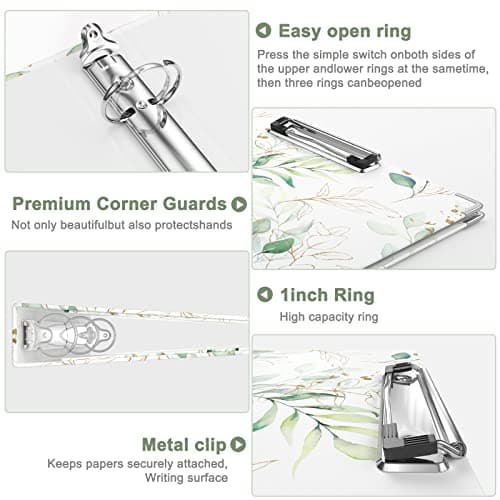 Rouidr 3 Ring Binder with clipboard, 1 inch 8.5 x 11 in Letter Size View Binders Organizer with Dividers Tabs & Clear Sleeves, School Supplies, Office Supplies, Leaves 5