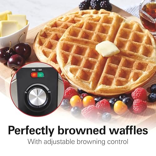 Hamilton Beach Belgian Waffle Maker with PFAS-Free Non-Stick Ceramic-Coated Plates, Browning Control, Indicator Lights, Stainless Steel (26081) 5