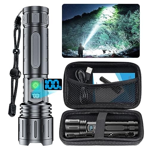 Hoxida Flashlights High Lumens Rechargeable - 2000 Lumens Long Beam Super Bright LED Flash Light with Power Display & IPX5 Waterproof for Camping, 20H Runtime,5 Modes,Zoomable Handheld Flashlight