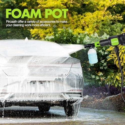 Pircaath Cordless Pressure Washer, 600PSI Portable Power Washer with 6-in-1 Nozzle & Foam Cannon, Battery Powered Cordless High Pressure Washer Gun, Handheld Pressure Washers for Car, Patio-Green 6