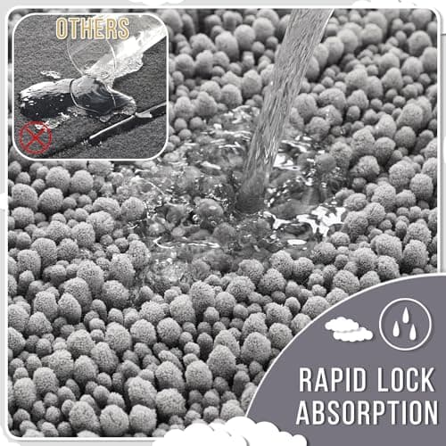 Yimobra Bathroom Rugs Non Slip Washable - Ultra Soft Absorbent Chenille Bath Mat, Quick Dry Shaggy Floor Carpet for Tub Shower, Gray Home Decor Accessories, 24x17 Inch 5