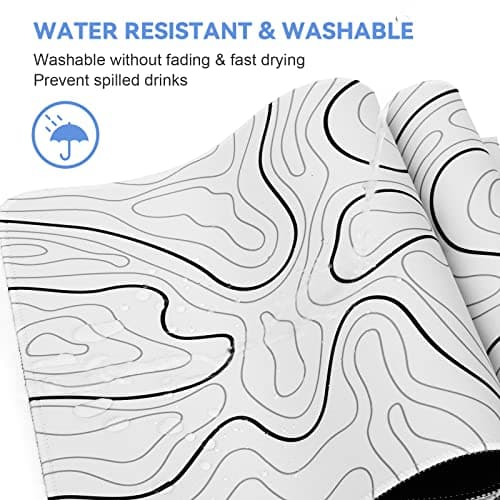 DIGSOM Mouse Pad Gaming Mousepad 31.5 x 11.8 in Large Mouse Pad for Keyboard and Mouse with Anti-Slip Rubber Base, Keyboard Pad XL Mouse Mat for Home and Office(White with Black Topographic Line) 5