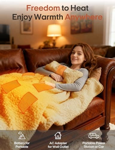 Ourea Cordless Heated Blanket with 10000mAh Power Bank, Portable Rechargeable Sherpa Throw, Low-Voltage Battery Operated Heating Blanket for Indoor & Outdoor Use, Soft Warm Cozy Gift for Women 7