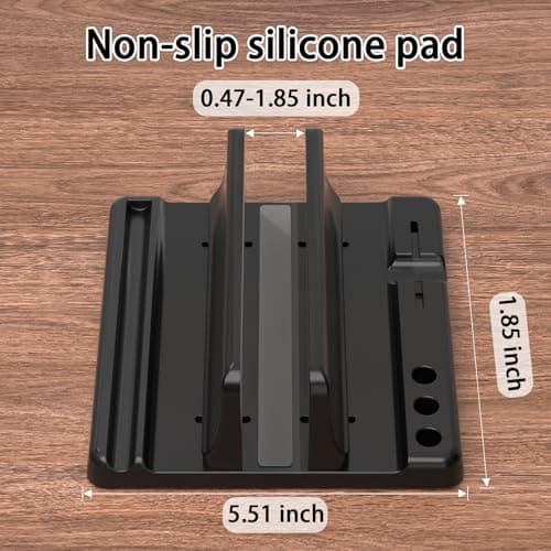 Vertical Laptop Stand Holder - Adjustable ABS Plastic Desktop Management Notebook Dock, Space-Saving 3 in 1 Compatible with All MacBook Pro Air, Mac, HP, Dell, Microsoft Surface (Black-1 Slot Version) 5