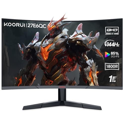 KOORUI Gaming Monitor, QHD 2560P Computer Monitor, 144Hz 27 Inch Monitor (1ms, 1800R Curved VA Panel, DP1.2+HDMI*2, AdaptiveSync, Narrow Bezel with Ultra-Thin), Tilt Adjustable,Eye Care